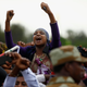 Demonstrators chant slogans while flashing the Oromo protest gesture during Irreecha, the thanksgiving festival of the Oromo people, in Bishoftu town, Oromia region, Ethiopia, October 2, 2016.